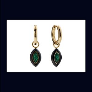 NWT-Elegant 18K Gold and Black Hoop Earrings